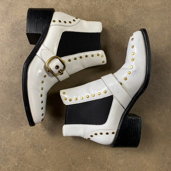 Vintage Gold Studded, White Coach Boots - Picture 2 of 7